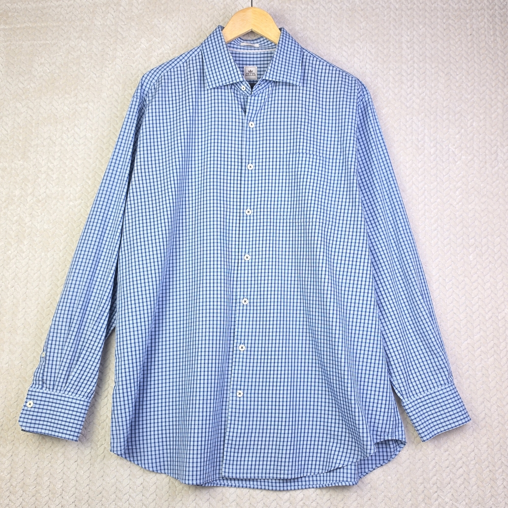 Peter Millar Long‎ Sleeve Button Down Shirt Mens XL 100% Cotton Blue White Check